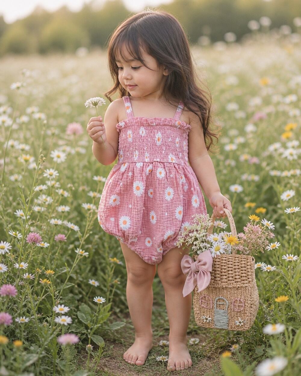 Dreaming Of Daisies Dusty Rose Muslin Romper Playsuit Set 2T
